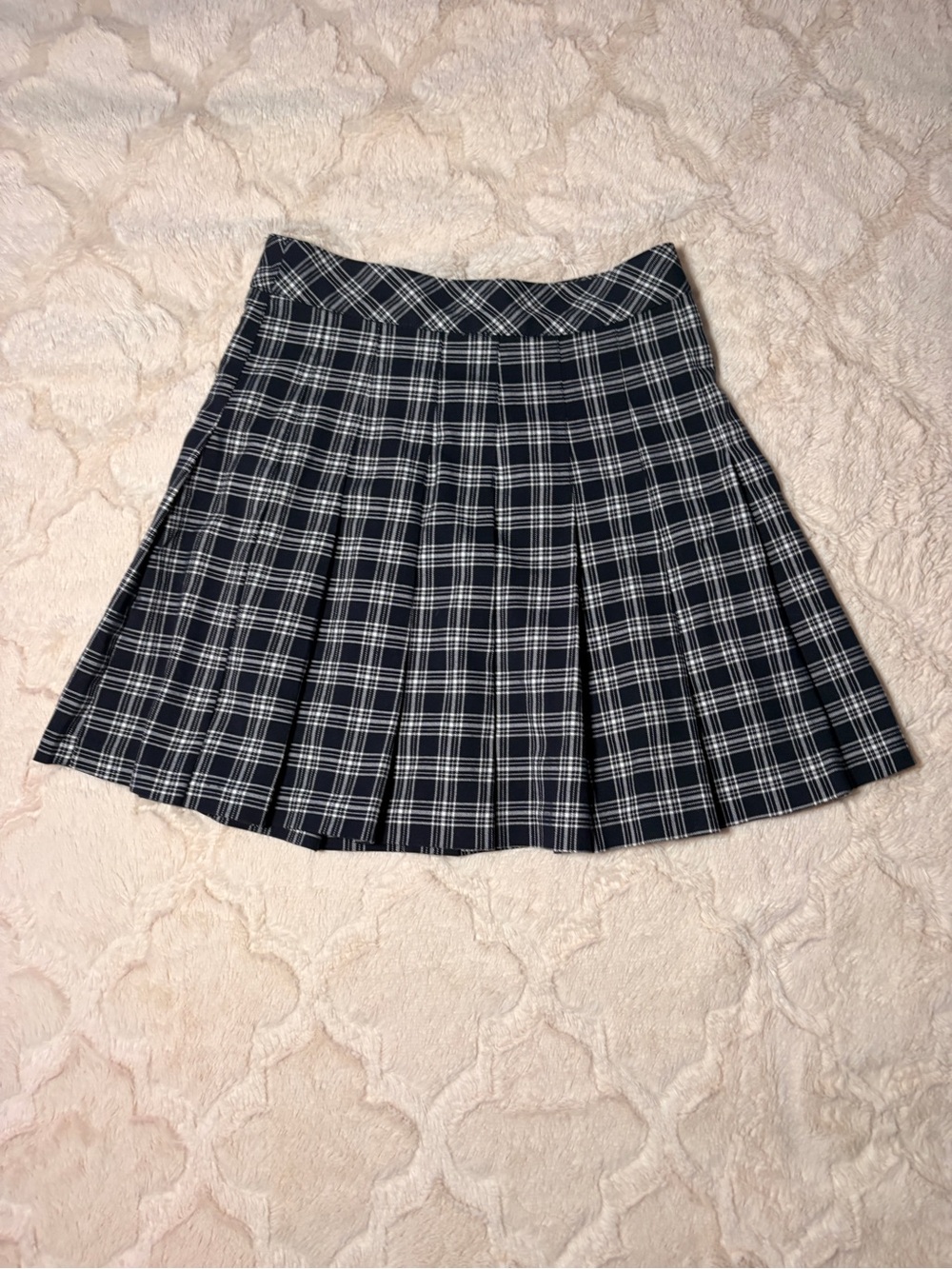 Navy Plaid Pleated Skirt